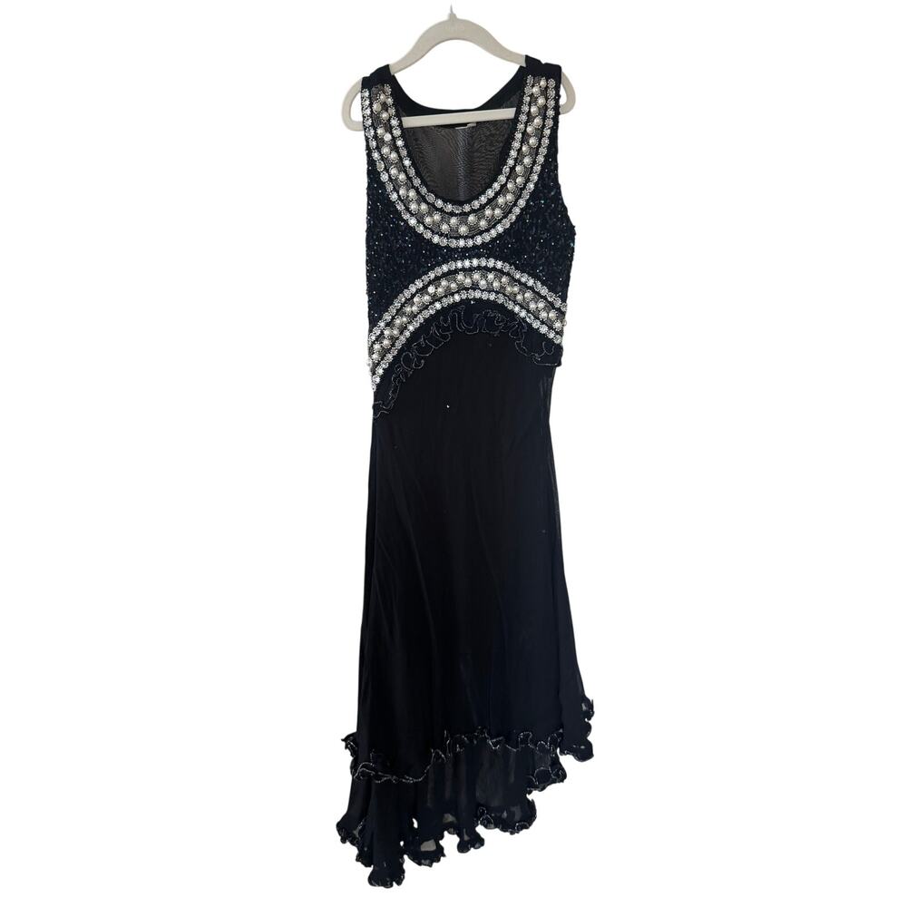 VTG Beaded Sequence Ruffle Lettuce Hem Made In India Dress - EU 40 / S-M